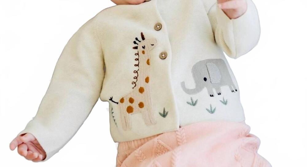 NEW VIVERANO ORGANICS kids animal safari embroidered cardigan in natural